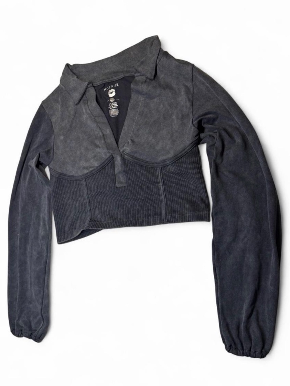 Hot Kiss Charcoal Washed Cropped Polo Sweater